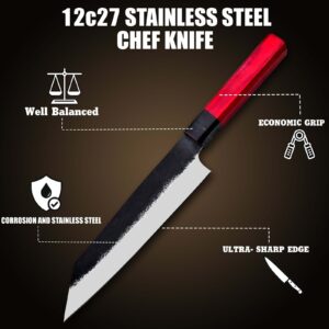 Custom Hammered 12c27 Steel Chef Knife Handmade With Wooden Handle,No Damascus