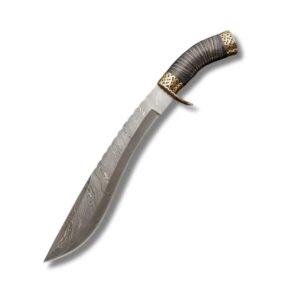 Custom Handmade Damascus Kukri Knife, Christmas Gift Warrior Blade, Large Chopping Knife with Leather Sheath, Holiday Outdoor Gear