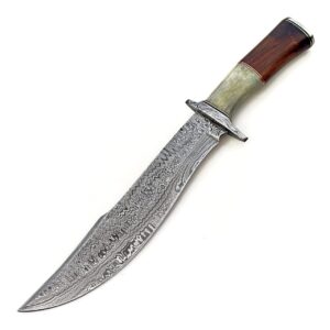 Handmade Damascus Steel 15.25 Inches Bowie Knife – Solid Marindi Wood/Bone Handle